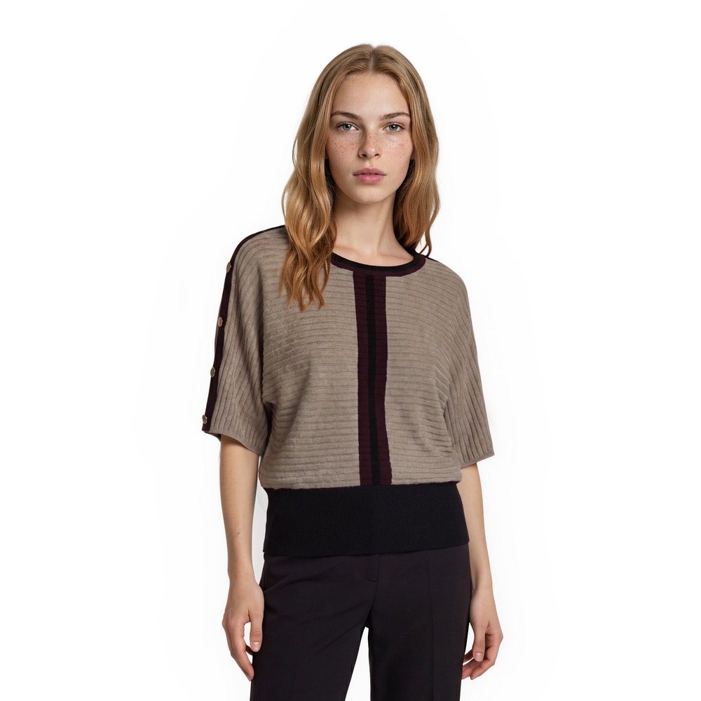 Joseph A.‎ Knit Top Sweater Women's Size 3X Tan Black Gold Button Dolman Sleeve